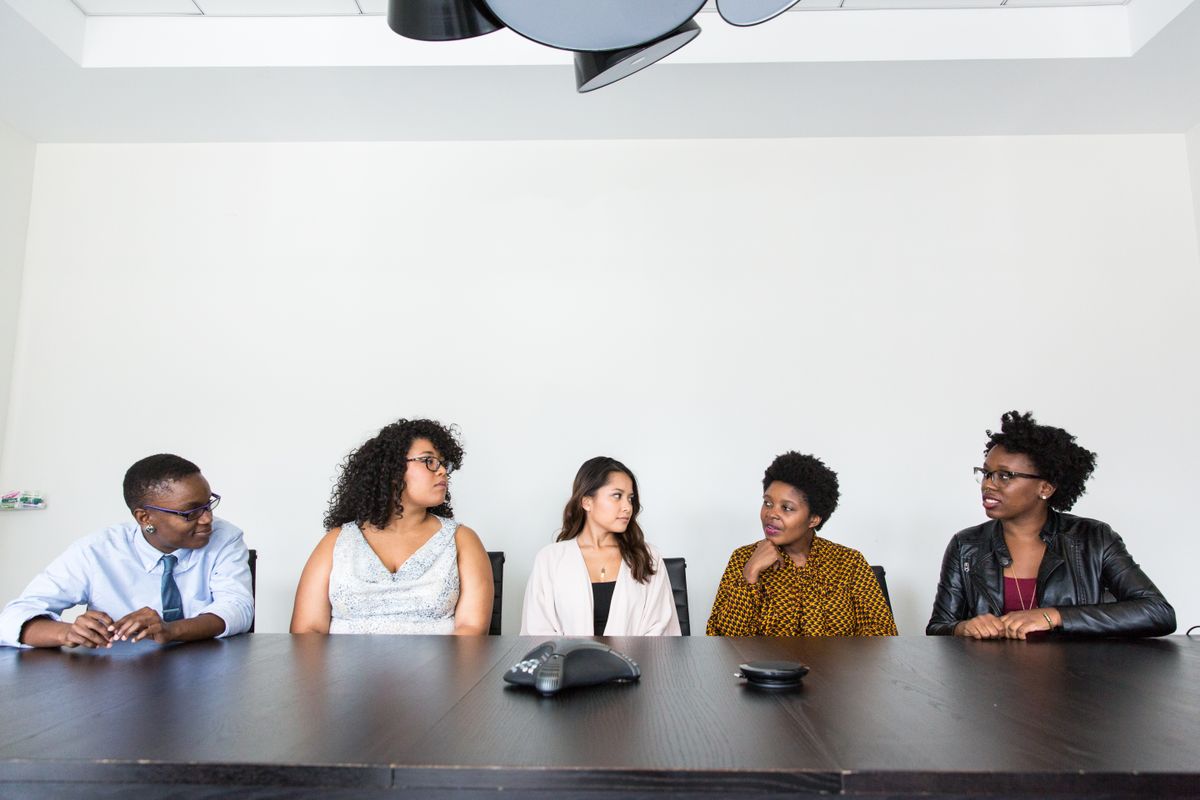 Diverse team collaborating in a modern office