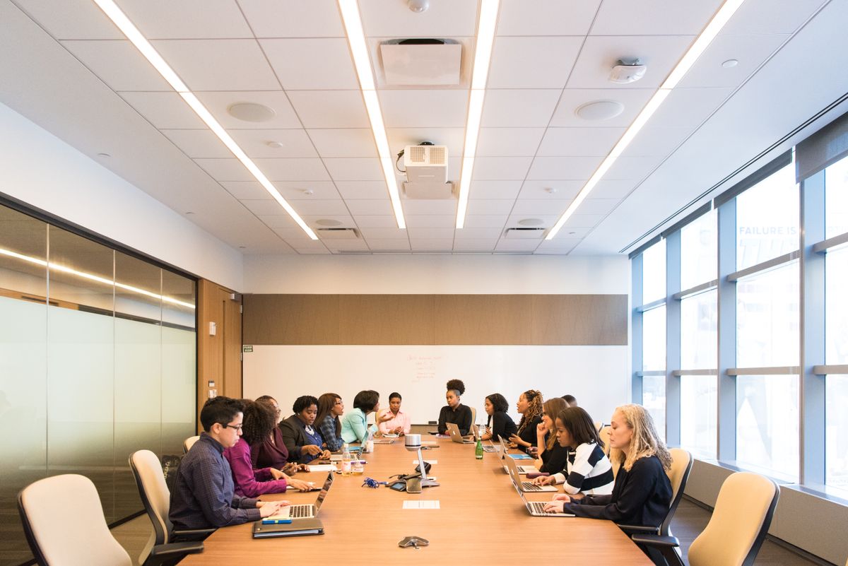 Team collaborating around a table